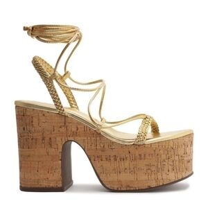 SCHUTZ Women’s Size 8 Gold Maxima Strappy Lace Up Platform Heels